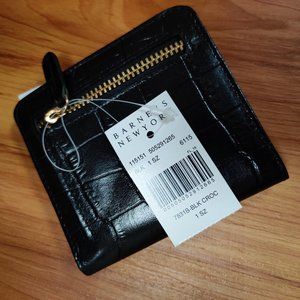 BARNEYS New York Glossy BLACK Crocodile Bifold